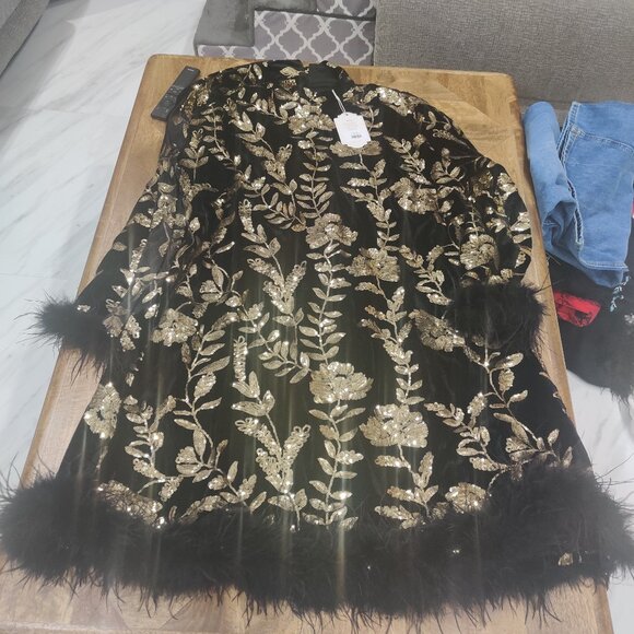 Ivy City feather trim velvet sequin dress size 2x New $698 - Picture 2 of 4